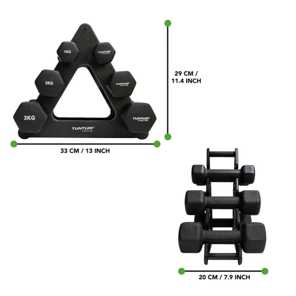 Hantlid TUNTURI Neopreen Dumbbellset, 3 paari + hoidik - Image 3