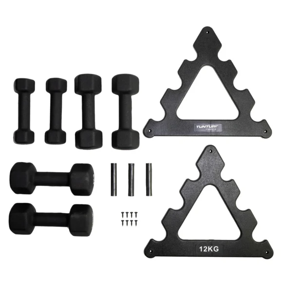 Hantlid TUNTURI Neopreen Dumbbellset, 3 paari + hoidik - Image 2