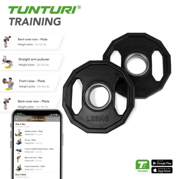 Raskuskettad TUNTURI Olympic Rubber Plates, 50 mm, 1.25kg - Image 3
