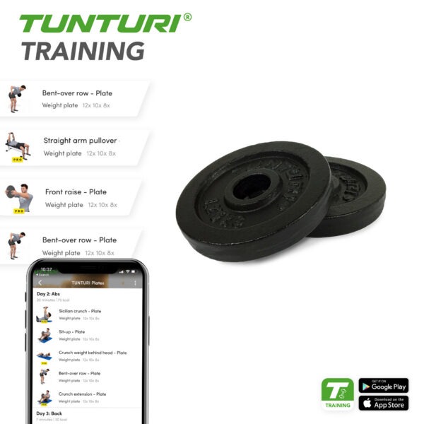 Raskuskettad TUNTURI Plates Black, 30 mm, 1.25kg (paar) - Image 3