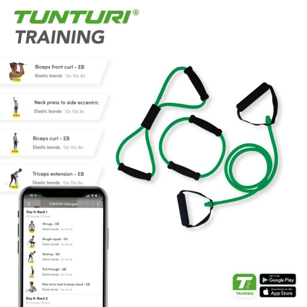 Võimlemiskomplekt TUNTURI Tubing set with grip, medium, roheline - Image 4