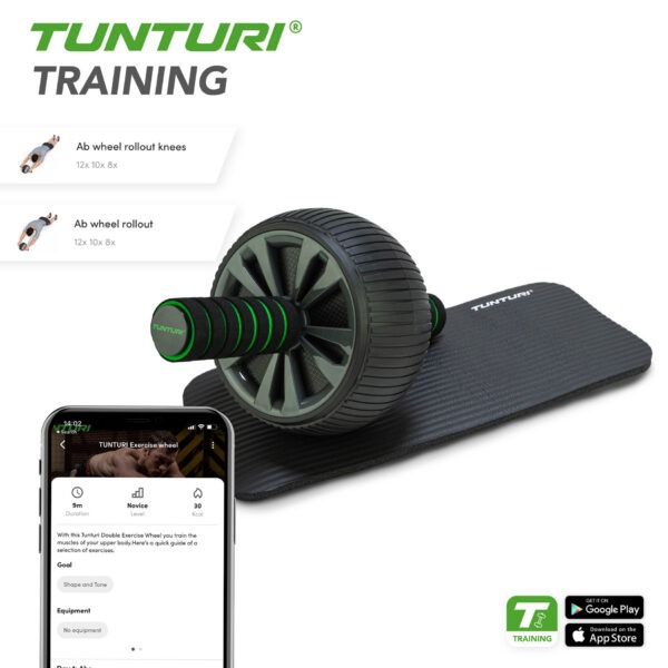 Kõhulihaste treeningrull TUNTURI Pro Exercise Wheel Deluxe, põlvematiga - Image 3