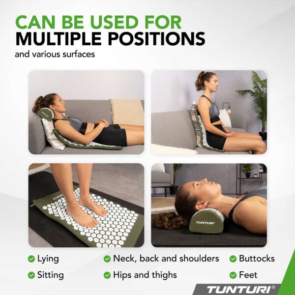 Akupunktuurimatt ja -padi TUNTURI Acupressure Mat And Pillow, Army Green - Image 6