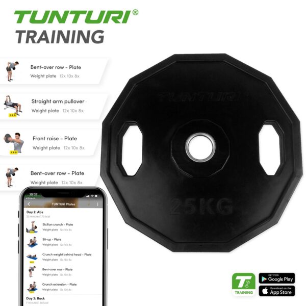 Raskusketas TUNTURI Olympic Rubber Plate, 50 mm, 25kg - Image 2