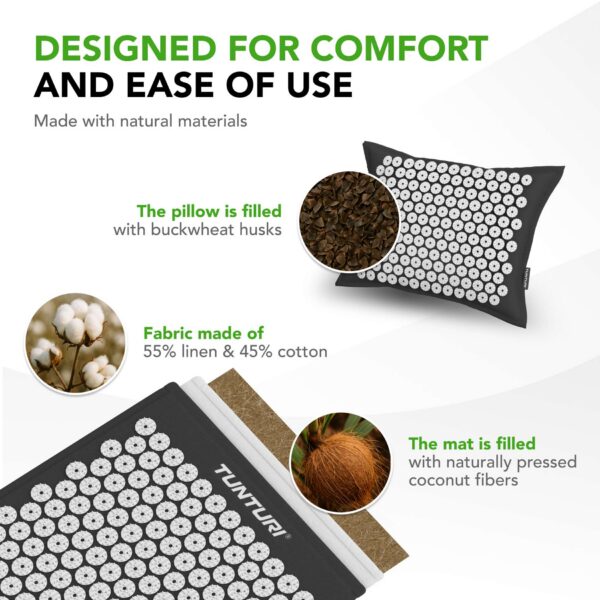 Akupunktuurimatt ja -padi TUNTURI PRO Acupressure Mat And Pillow, Black - Image 9