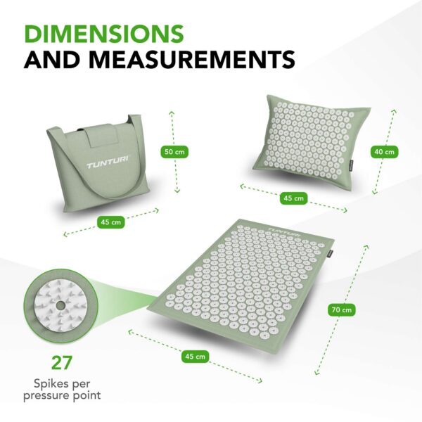 Punktimassaaži matt jaa padi TUNTURI PRO Acupressure Mat And Pillow, Mint - Image 8