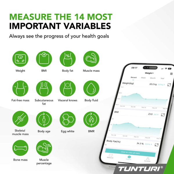 Kaal TUNTURI SC30 Smart Scale with App, valge - Image 5