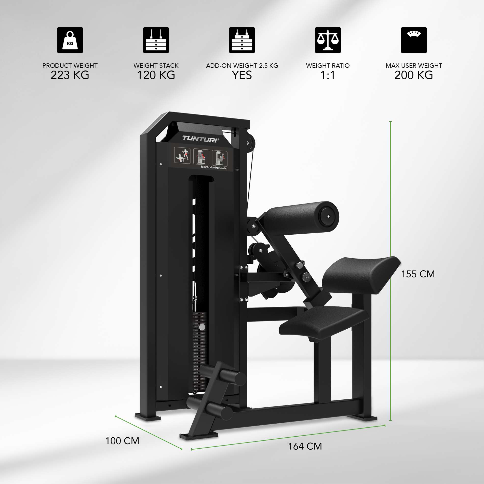 Jõujaam TUNTURI Platinum - Dual Back/Abdominal Combo - Selectorized - V-Series - Image 2