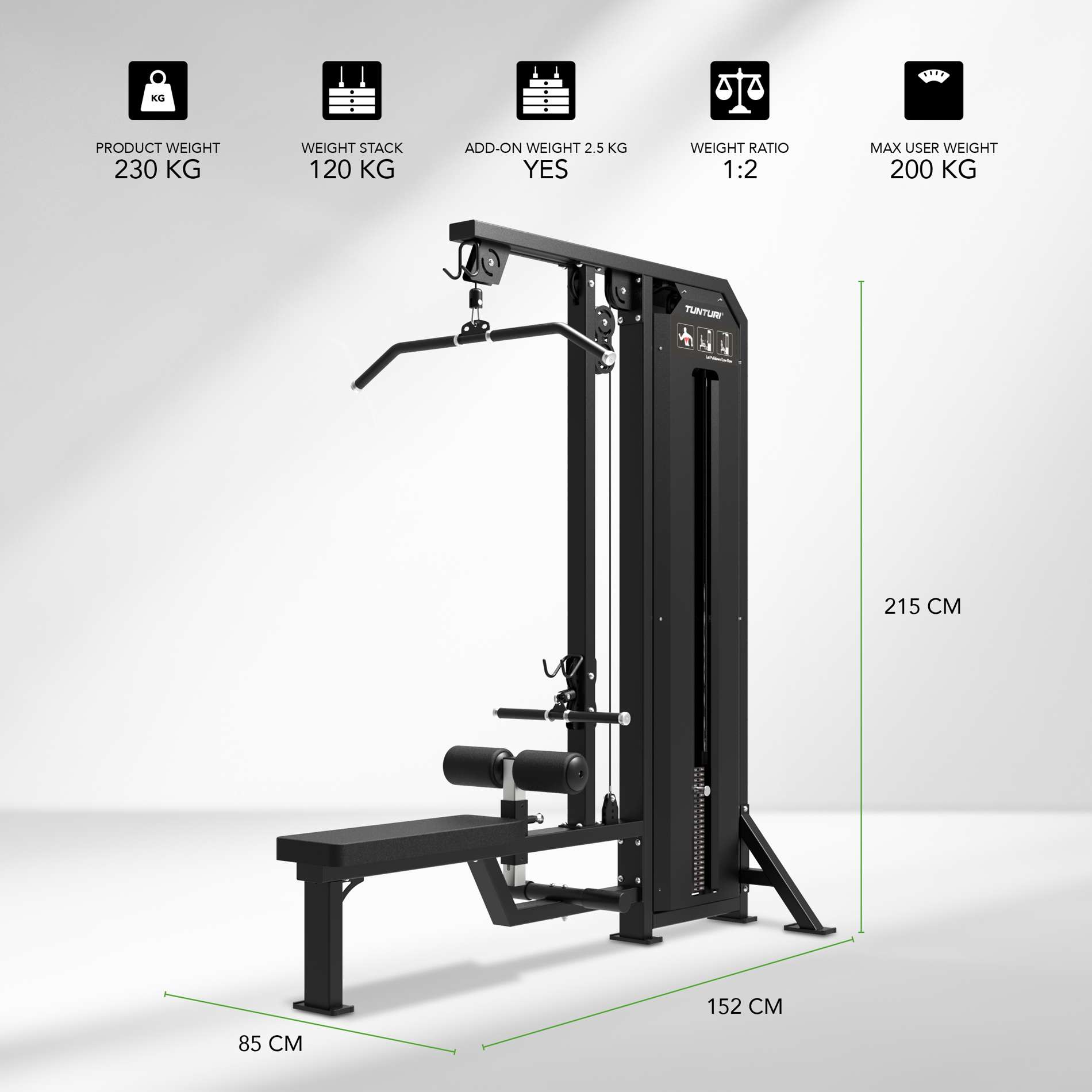Jõujaam TUNTURI Platinum - Dual Lat Pulldown/Low Row - Selectorized V-Series - Image 2