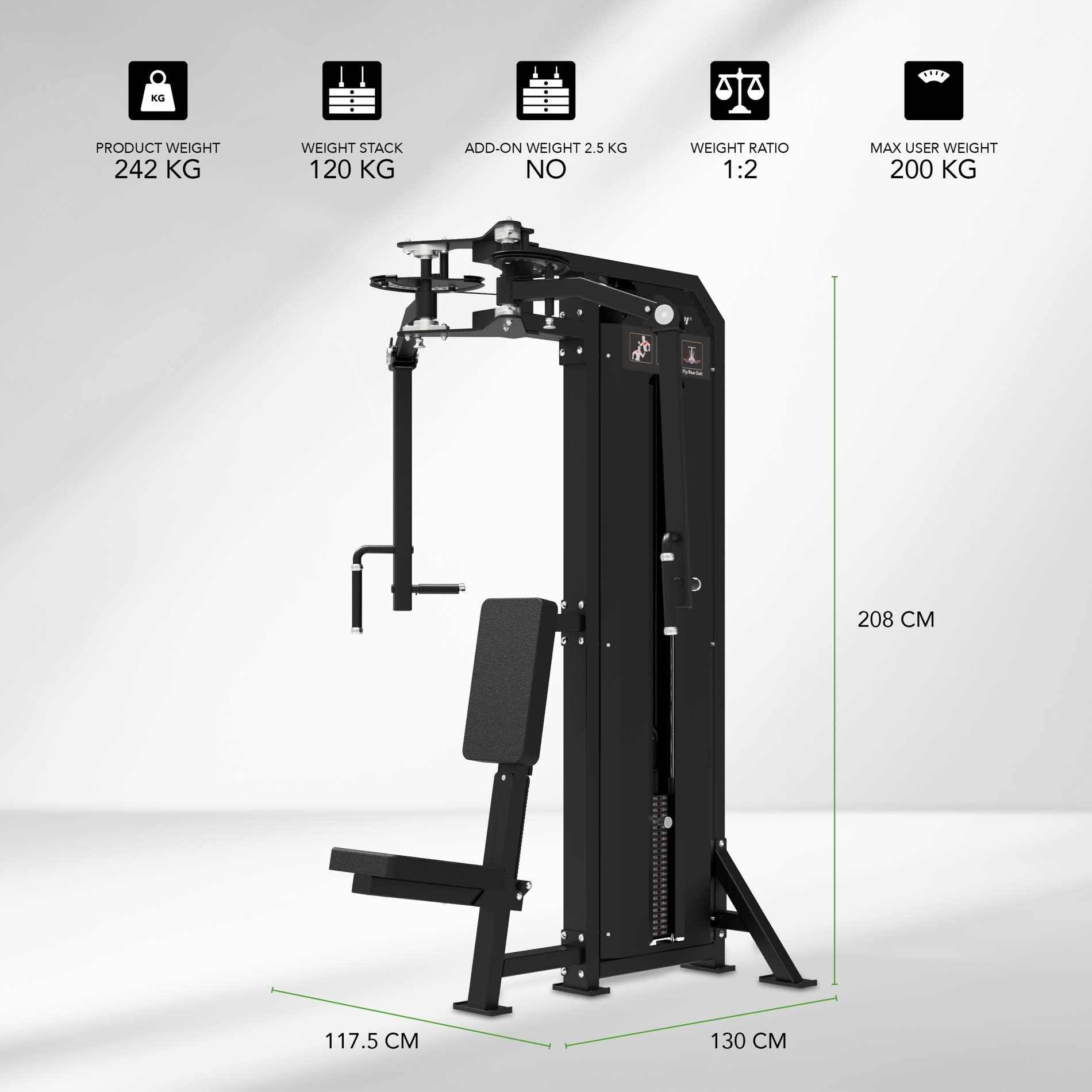 Jõujaam TUNTURI Platinum - Dual Pec Fly/Rear Delt Strength Station - Selectorized - V-Series - Image 2