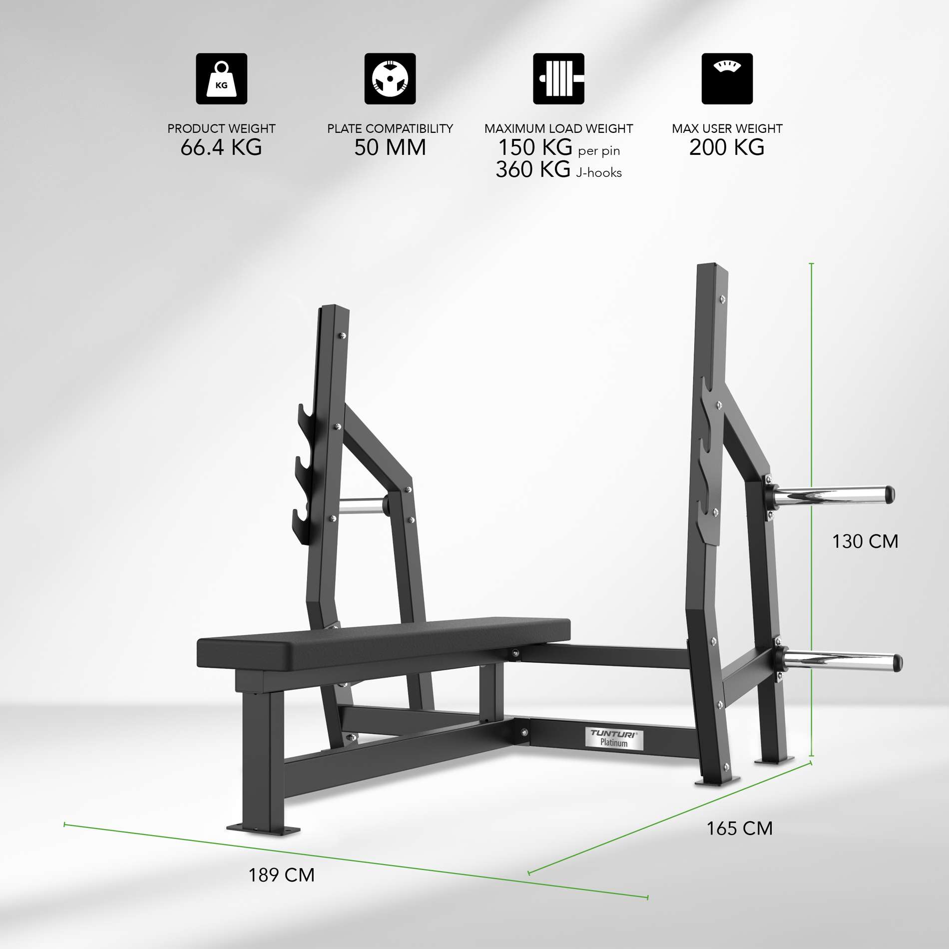 Jõujaam TUNTURI Platinum - Horizontal Bench Press Strength Station - Plate Loaded - V-Series - Image 2