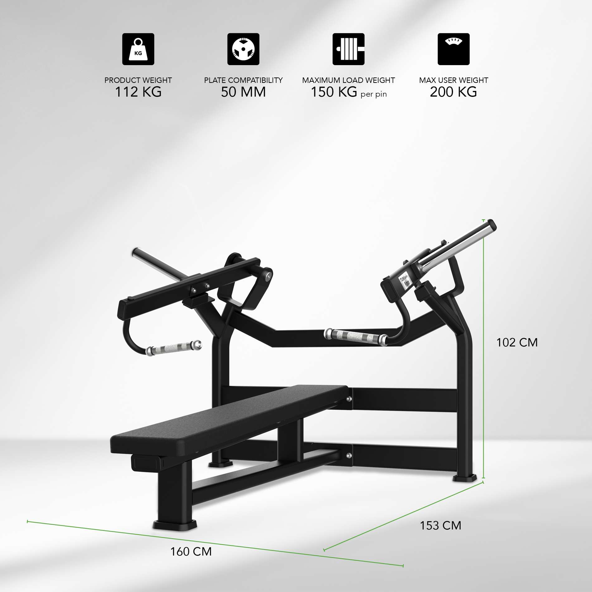 Jõujaam TUNTURI Platinum - Horizontal Chest Press - Plate Loaded - V-Series - Image 2