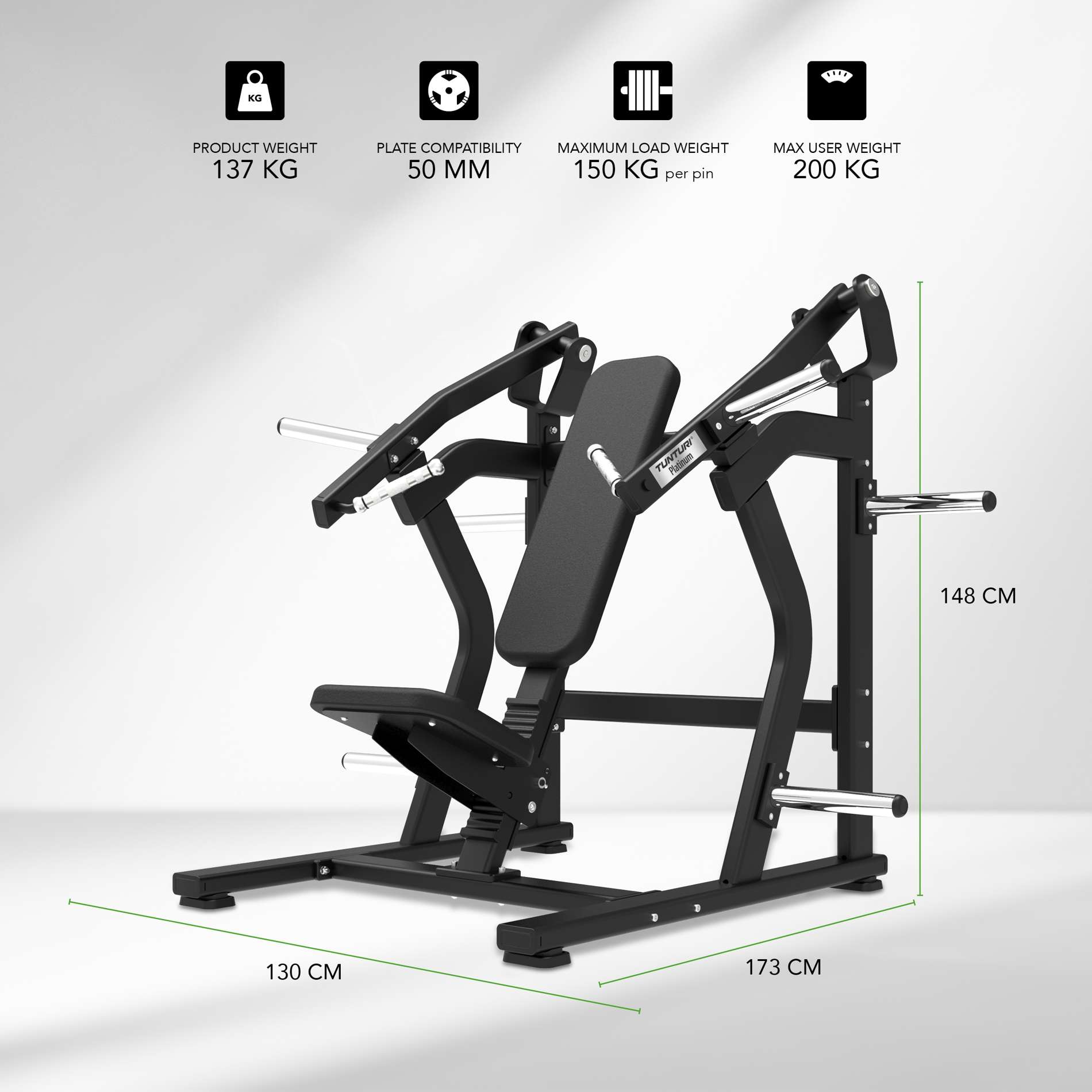 Jõujaam TUNTURI Platinum - Incline Chest Press Strength Station - Plate Loaded - V-Series - Image 2