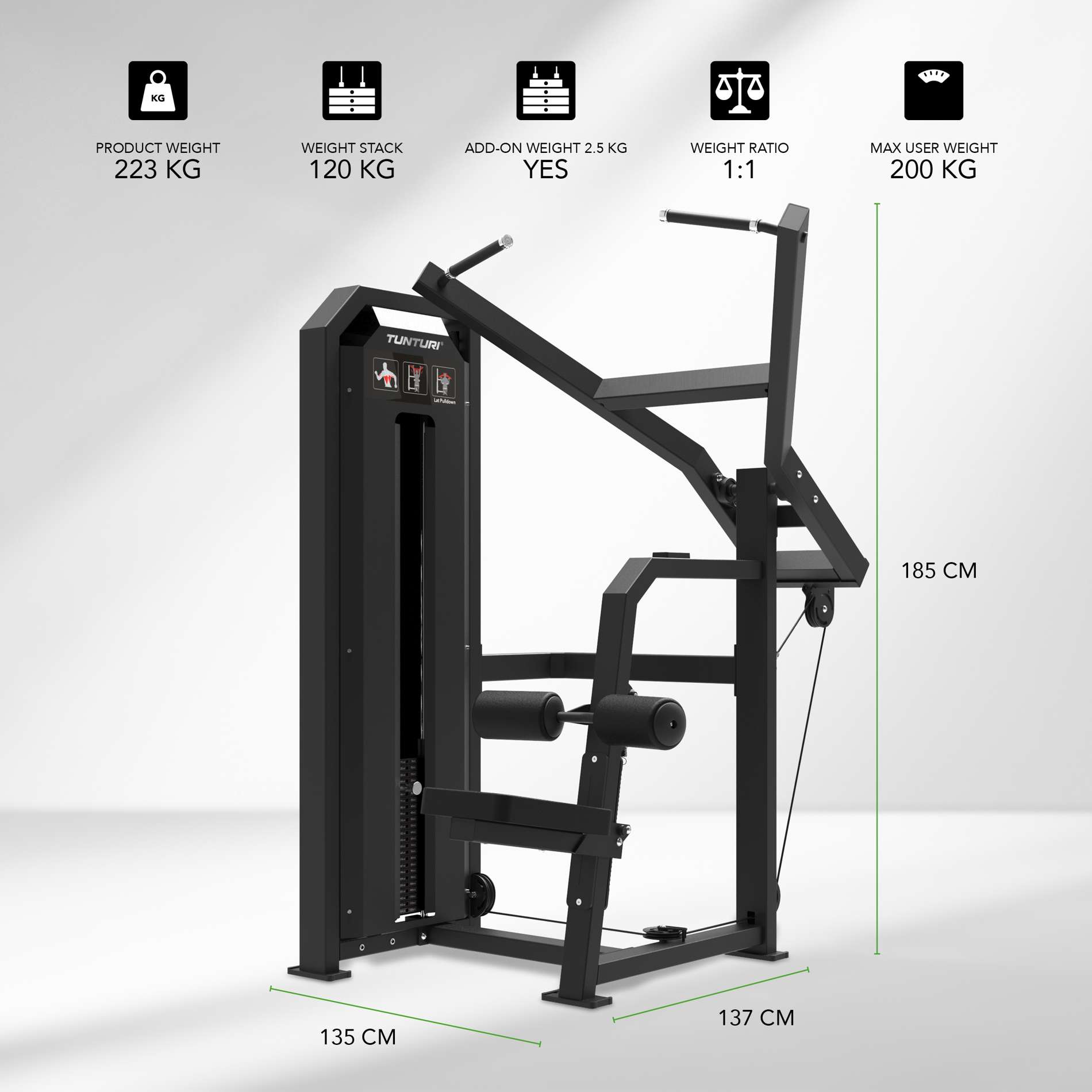 Jõujaam TUNTURI Platinum - Lat Pulldown - Selectorized - V-Series - Image 2