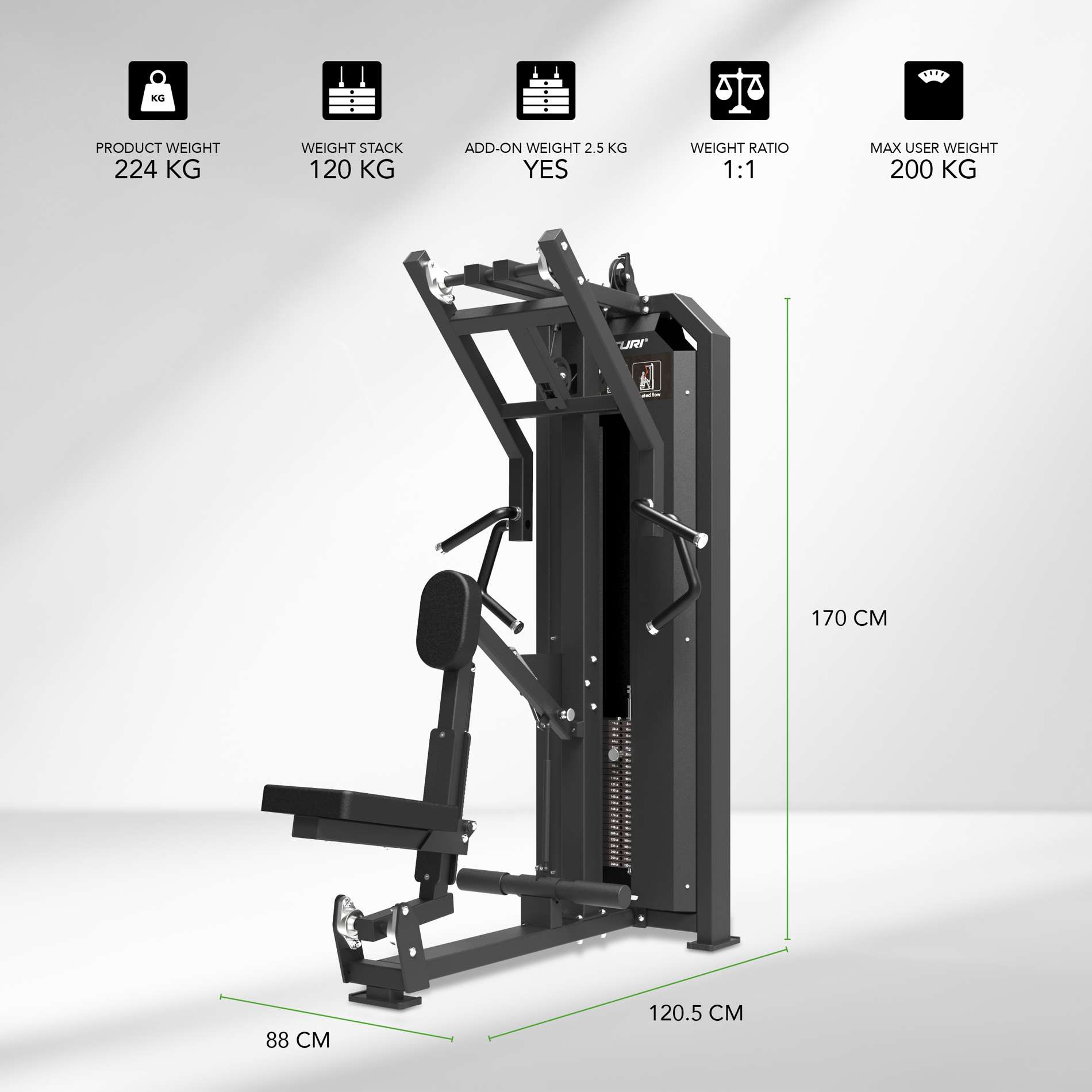 Jõujaam TUNTURI Platinum - Seated Row Strength Station - Selectorized - V-Series - Image 2