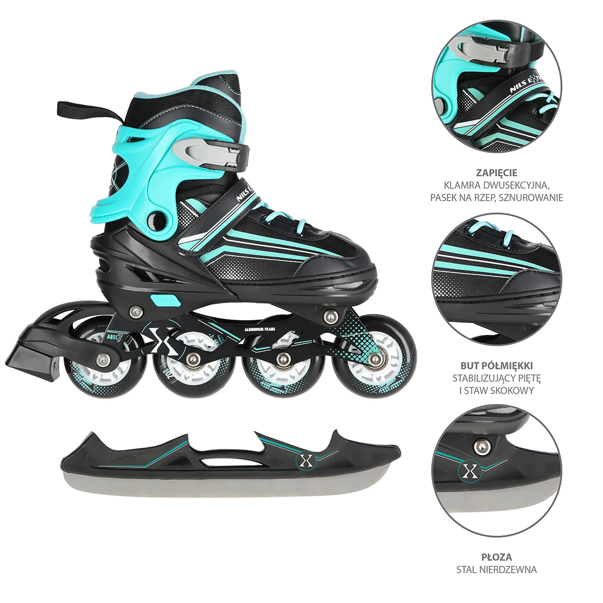 2in1 (rull)uisud NILS EXTREME NH18190 In-line Skates/Hockey Ice Skates, M (34-38) Black/Blue - Image 12