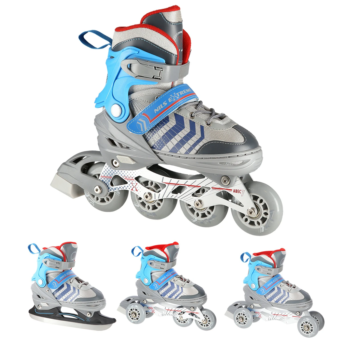 4in1 (rull)uisud NILS EXTREME NH18192 In-line Skates/Hockey Ice Skates, S (29-33), Grey/Blue - Image 2