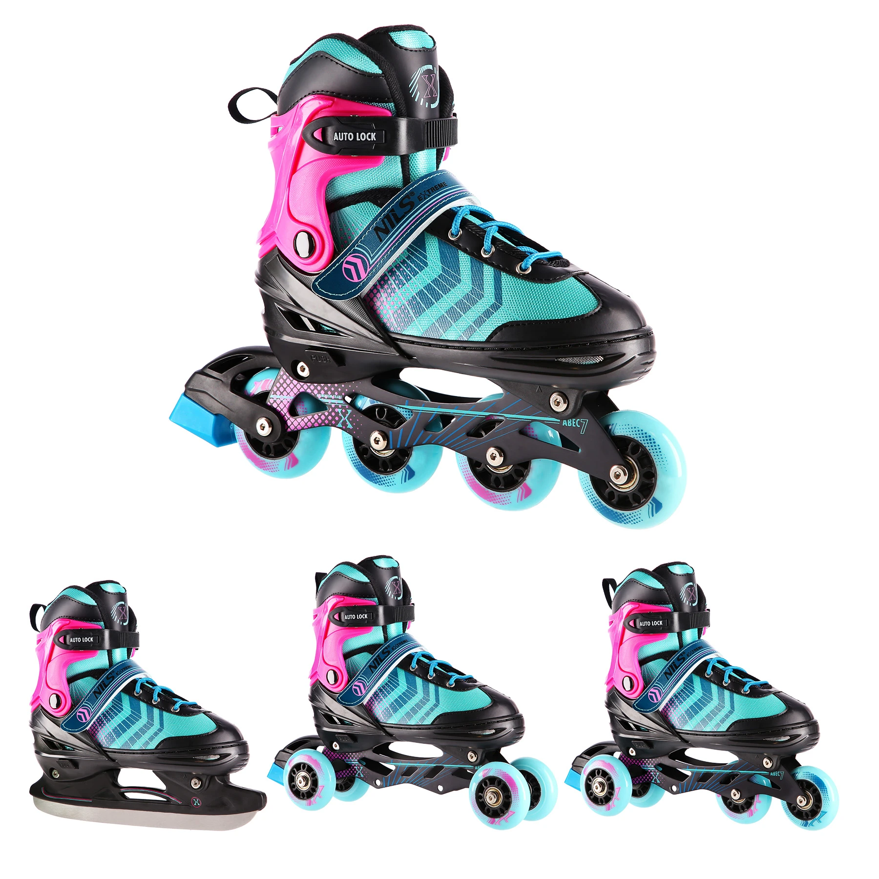 4in1 (rull)uisud NILS EXTREME NH18192 In-line Skates/Hockey Ice Skates, S (29-33), Black/Violet - Image 2