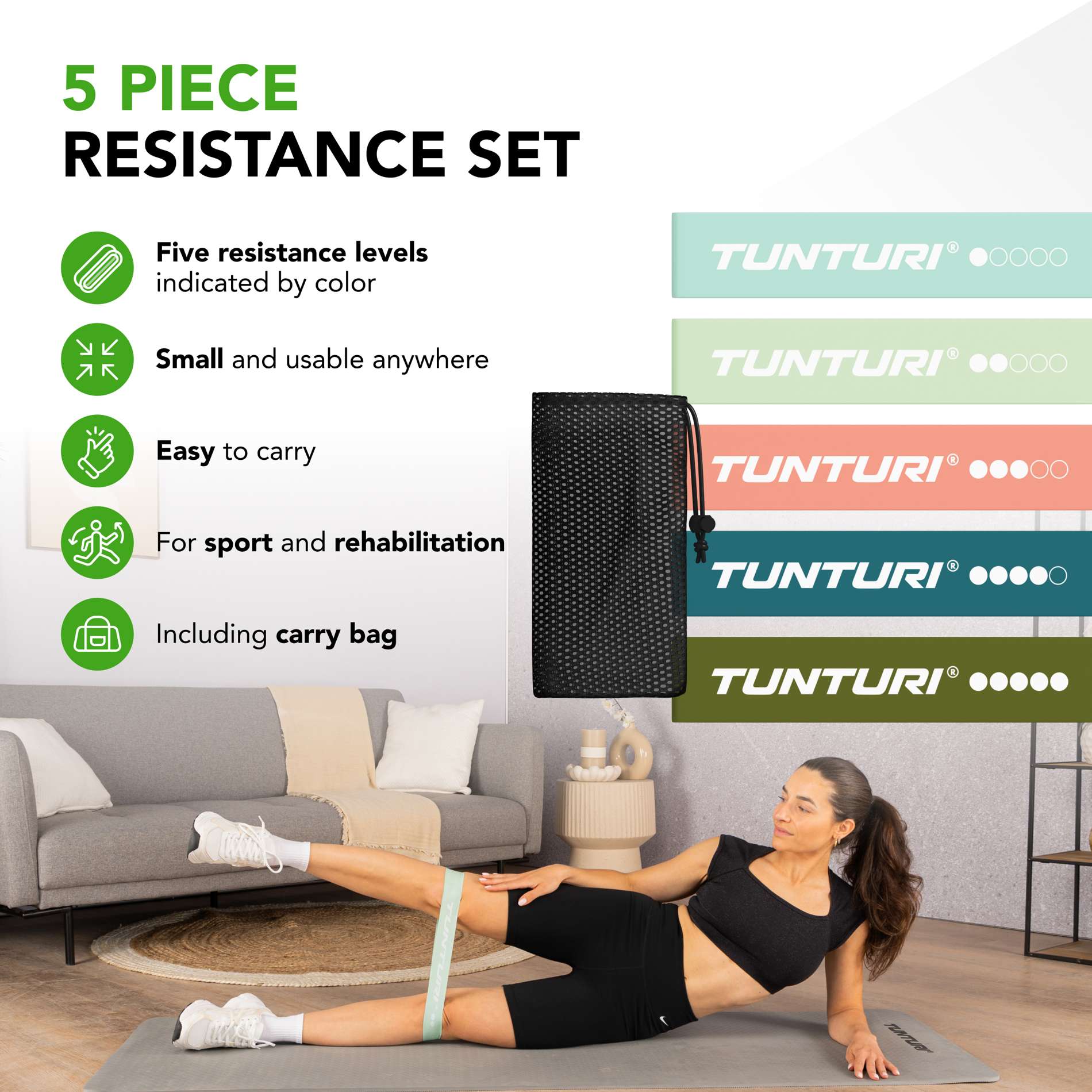 Võimlemiskummide komplekt TUNTURI Mini Resistance Band Set, 5 tk - Image 2